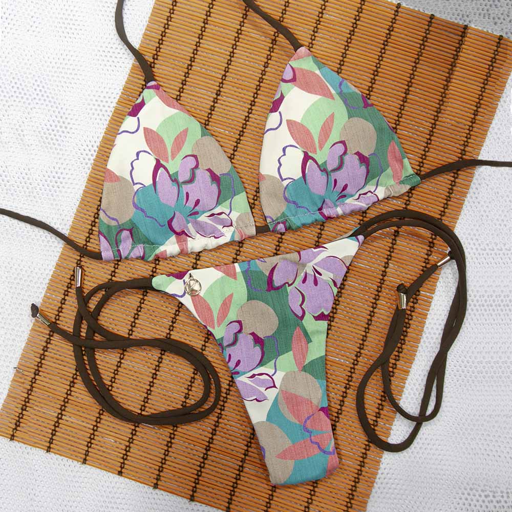 Conjunto de Bikini Lilac con combinación Marrón | Top Lua + Tanga Cora