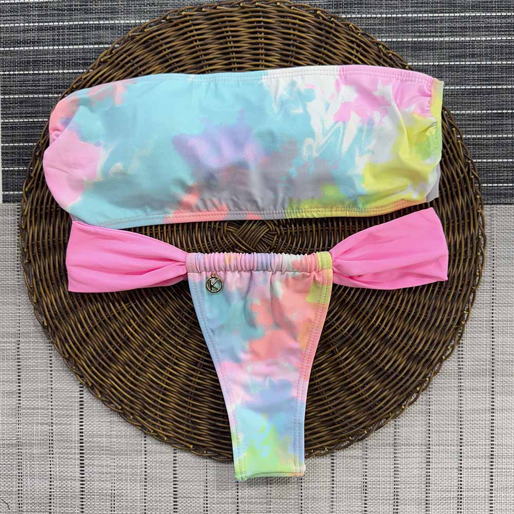 Yogurt Pink Tie Day Bikini Set | Top Bandeau + Gali Thong