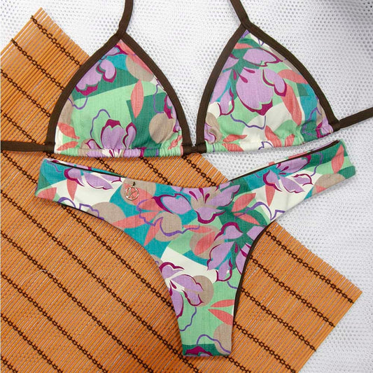 Lilac Bikini Set with Brown Combination | Mara Top + Isa thong
