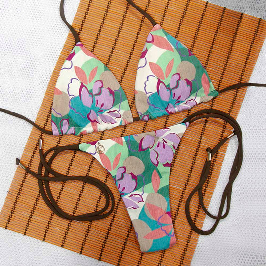 Lilac Bikini Set with Brown Combination | Top Lua + Cora thong