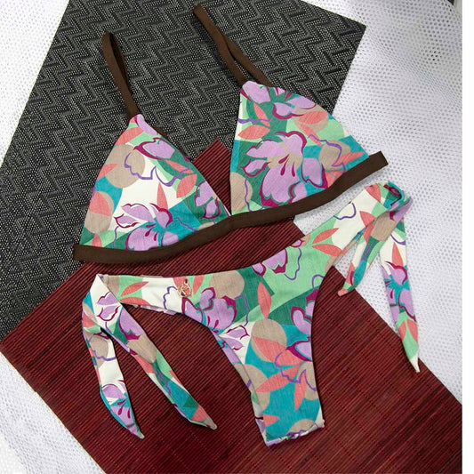 Lilac Bikini Set with Brown Combination | Jade Top + Mora Thong