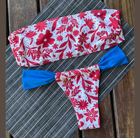 Conjunto de Bikini Scarlet con Combinación Azul | Cinturón Superior + Tanga Gali
