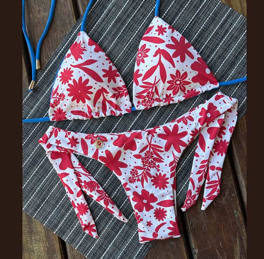 Conjunto de Bikini Scarlet con Combinación Azul | Top Lua + Tanga Mora
