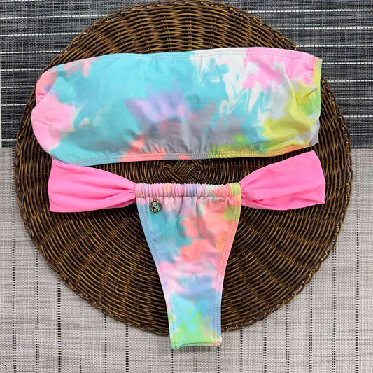 Conjunto de bikini con lazo rosa yogur | Cinturón Superior + Tanga Gali
