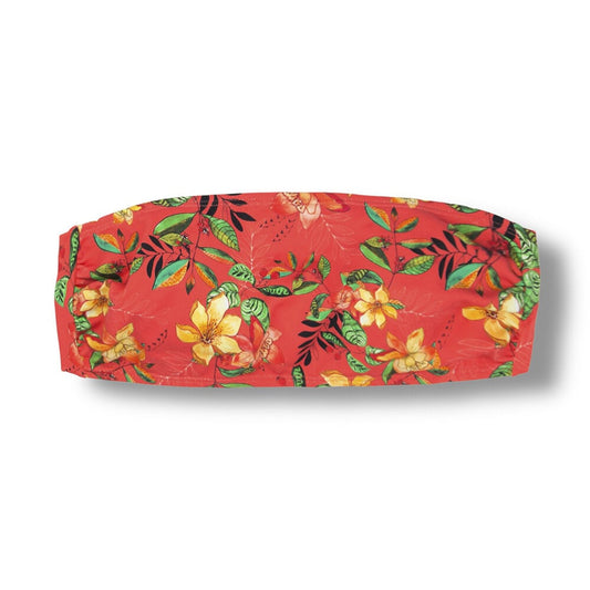 Floral Coral Bandeau Top | Back Tie Closure